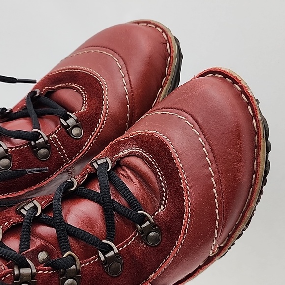 Josef Seibel Kingfisher Red Wine Leather Lace Up Ankle Boots Faux Fur Size 39 - Picture 11 of 16